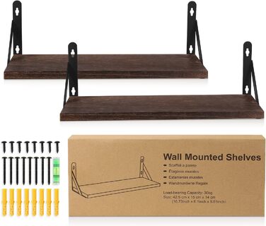 Настінна полиця з дерева, 2 шт. в наборі, рустикальний стиль, з кріпленням для рушників, світло-коричневий колір, для спальні, вітальні, ванної кімнати, кухні, офісу