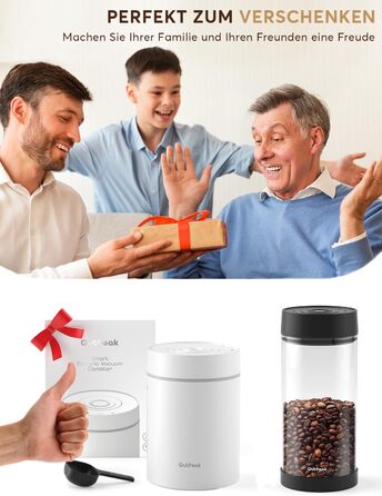 OUTPEAK 2025 Kilo Auto Вакуумна кавова банка 1,8L для 601.0 г кавових зерен з одним натисканням кнопки, нержавіючий контейнер з ложкою, свіжість на 6 місяців (Barista Champion's Choice) (1.8L-S/Steel-Pearl White)