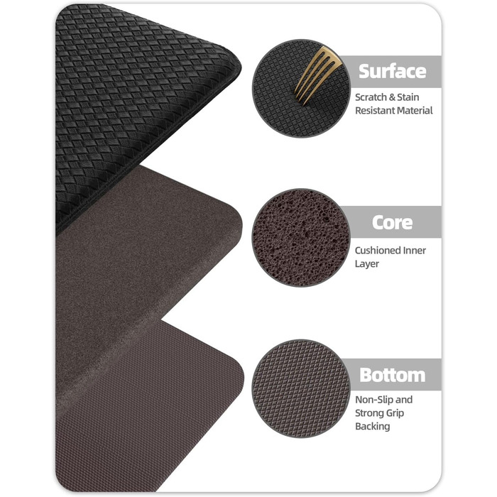 Килимок на кухню COLOR&GEOMETRY 44x150 см, неслизький, PVC, водо- та оліостійкий, з гумовою основою, для кухні, пральні, коридору (Чорний, 60x180 см, прямокутний)