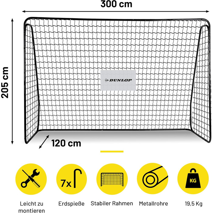 Ворота футбольні Dunlop 240x160x85/120x300x200 см - Металеві, для тренувань, всі вікові групи, просте встановлення (Чорний, 300x205x120 см)