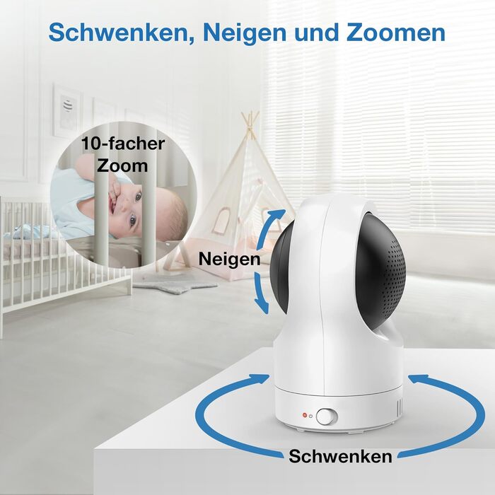 Відеоняня Vtech VM901-1W WiFi з 5-дюймовим HD-дисплеєм, поворотна камера 1080P, мобільний додаток, широкий кут огляду 120°, сумісна з iOS та Android