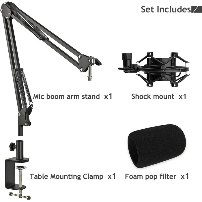Стійка для мікрофона AT2020 з поп-фільтром та демпфером вібрацій, сумісна з AT2020, AT2020USB+, AT2035, ATR2500X, AT2020V