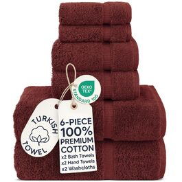 Набір рушників Chakir Turkish Linens з турецької бавовни, готельна серія, 6 предметів (2 великі, 2 середні, 2 маленькі), колір Cranberry