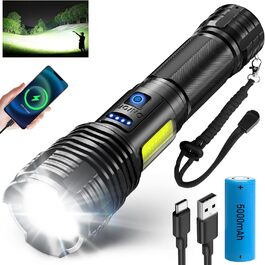 LED ліхтарик Sidark, 500000 люмен, водонепроникний IPX7, 9 режимів, Zoom, бічне світло, для кемпінгу та надзвичайних ситуацій