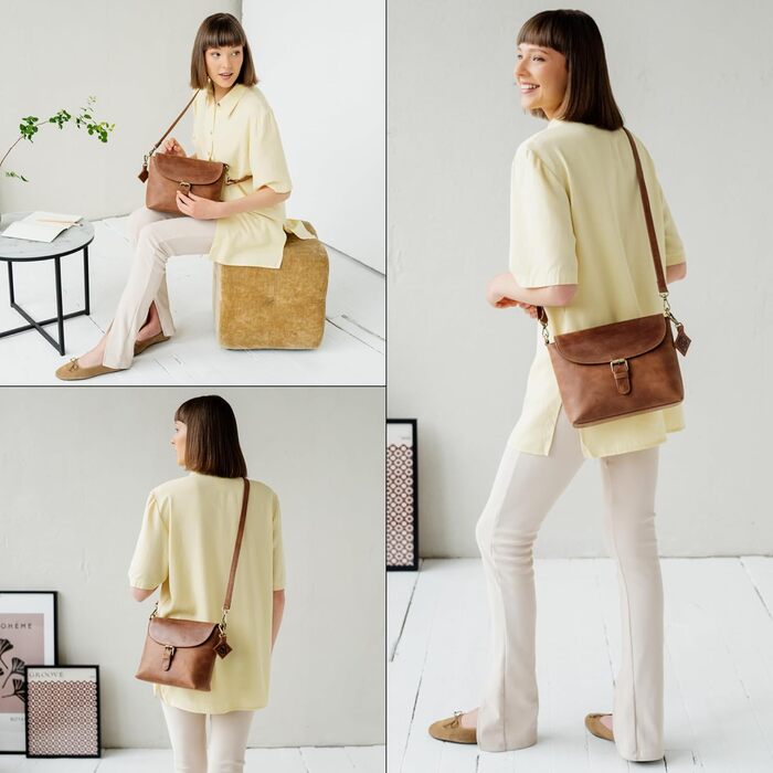 Сумка через плече Berliner Bags Catalina вінтажна шкіряна, Camel - жіноча кросбоді сумка середнього розміру з магнітним закриттям