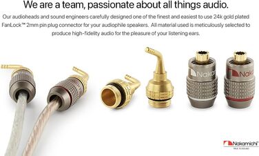 Бананові роз'єми Nakamichi FanLock Excel-Serie, 24K позолочені штекери 2мм для акустичних кабелів Hi-Fi, 10-18 AWG, 4мм, 4 шт (2 пари)