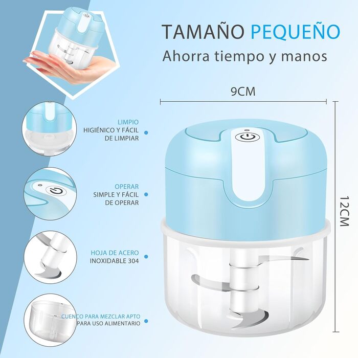 Електричний міні-подрібнювач EASYSPEED Zerkleinerer: 250 мл, для м'яса, овочів, дитячого харчування, кемпінгу (блакитний)
