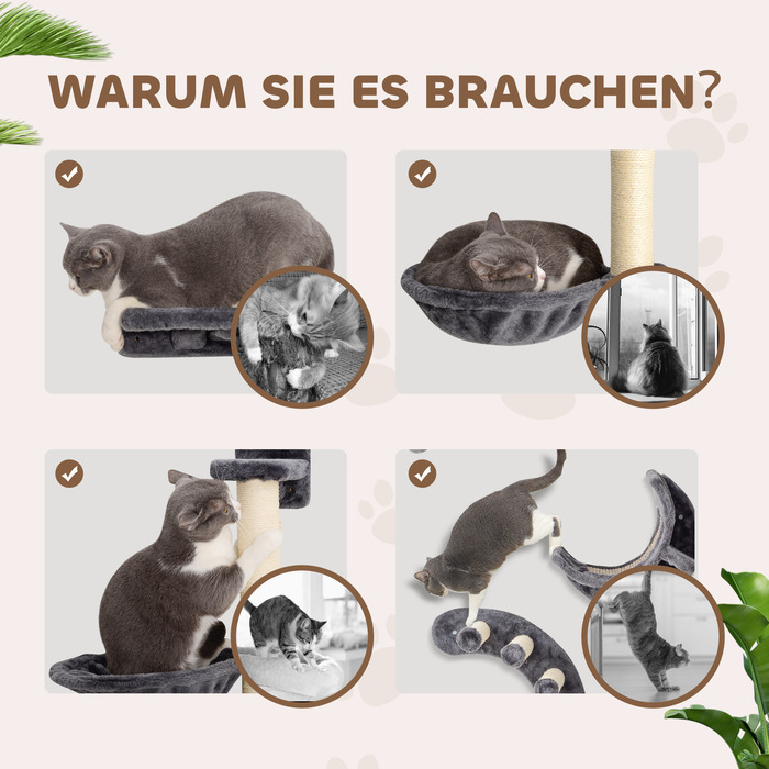 PawHut 4-Piece Cat Climbing Wall - Cat Climbing Wall Set with Hammock and Bridge, Supports up to 5 kg, Dark Grey