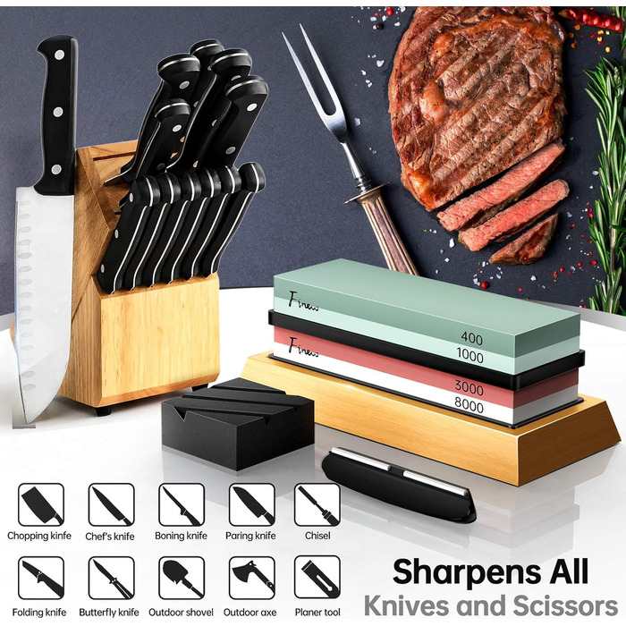 Набір точильних каменів Schleifstein: 400/1000/3000/8000, для заточування ножів, з підставкою, знімач задирок, шкіра для полірування