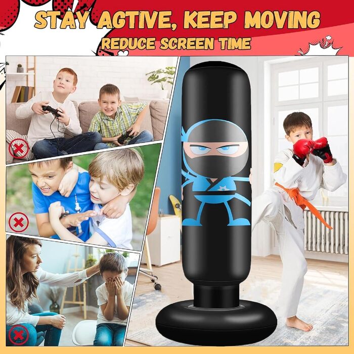 Дитячий боксерський мішок EIVONDA 160см з рукавичками та насосом для боксу, MMA, карате, таеквондо. Чорний