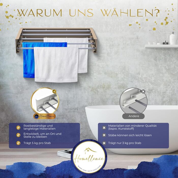 Настінна сушилка для білизни Homellence розтяжна, 3,50 м, білий (70 см, бежевий/капучино)