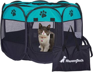 Клітка-манеж для собак та котів XianghuangTechnology, м'яка тканина, портативна, складана, діаметр 78,9 см x висота 58,9 см, блакитна