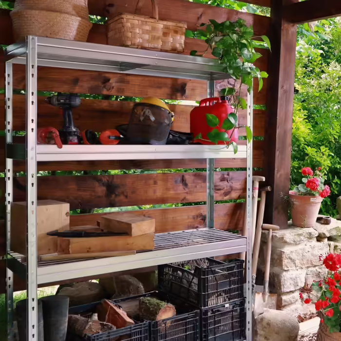 Outdoor Wide-Span Rack - 1,500 kg Load Capacity - HxWxD 180 x 90 x 45 cm - Boltless Rack with 5 Height-Adjustable Shelves - 400 kg Max. Shelf Load - TÜV Certified - Heavy-Duty Rack Made of Galvanized Steel