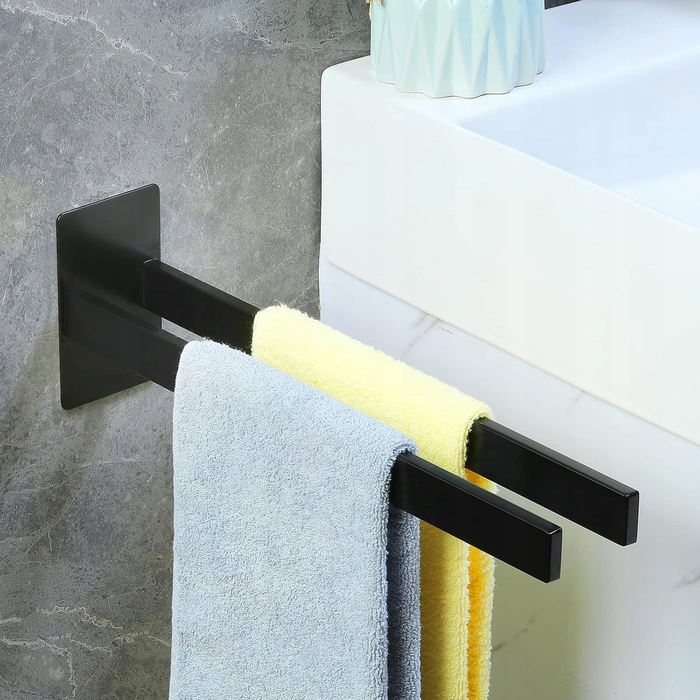 Самоклеючий настінний тримач для рушників у ванну кімнату, чорний (без свердління)