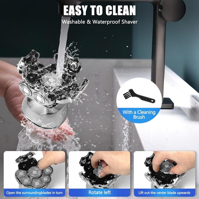 Електричний гостростример для голивної голови Glatzen, 6-в-1, з плаваючою насадкою 9D, IPX7 водонепроникний, LED дисплей, Type-C, для чоловіків