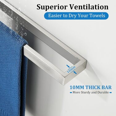 Тримач для рушників SAYAYO без свердління, нержавіюча сталь, 40 см, для ванної та кухні