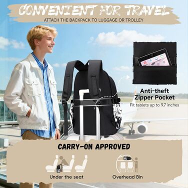 Шкільний рюкзак Tanou для хлопчиків-підлітків, принт графіті, водонепроникний, 10-18 років, для школи, гімназії, старшої школи (чорний/білий)