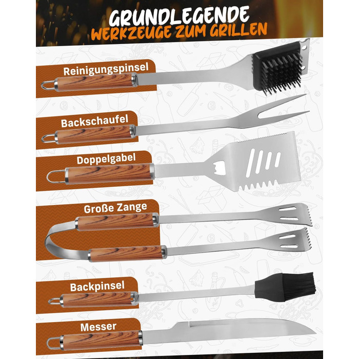 Набір гриль-посуду, 12 предметів, нержавіюча сталь, з кейсом, довговічні інструменти для барбекю, кемпінгу, професійний набір для грилю для чоловіків та жінок