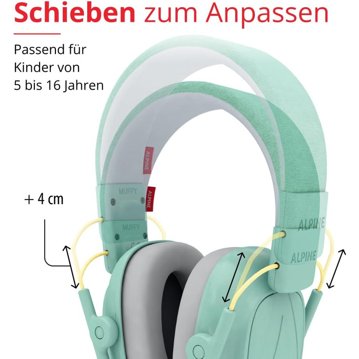 Дитячі навушники шумозаглушення Alpine Muffy – комфортний захист вух для дітей до 16 років, регульоване наголов'я, м'ятний колір