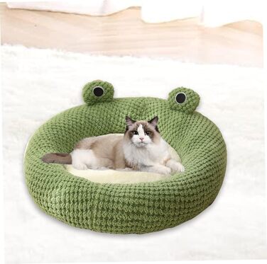 Килимок для кота з капюшоном у вигляді жаби, м'який, круглий, знімний, для зими та осені, антиковзаючий, з підкладкою, милий, мультяшний, теплий