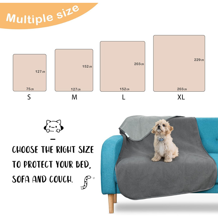 Водонепроникний коврик для собак і котів, миючий, 125x75/127x75 см, сірий (без Sherpa)