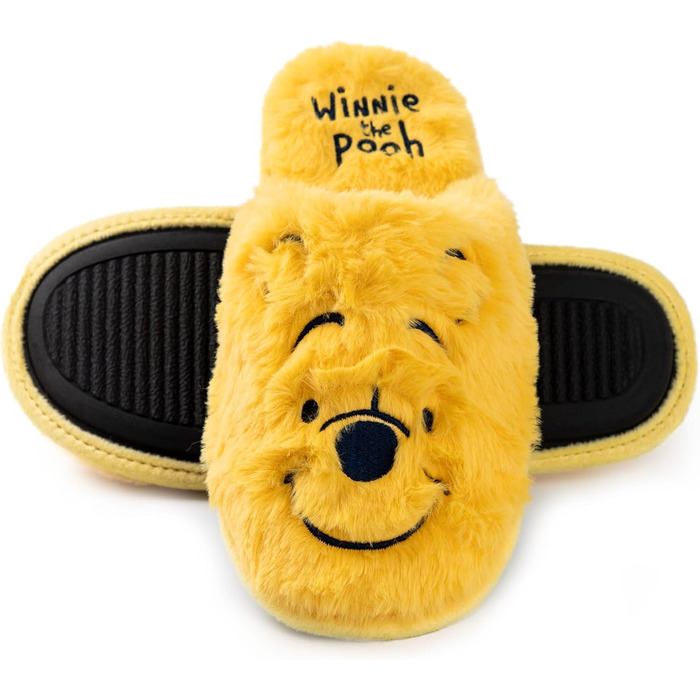 Жіночі домашні тапочки Disney Вінні-Пух | Теплі тапочки-пантолетки з ведмедиком Пух в жовтому кольорі | З вишитим обличчям персонажа для дорослих та підлітків 36/37 EU