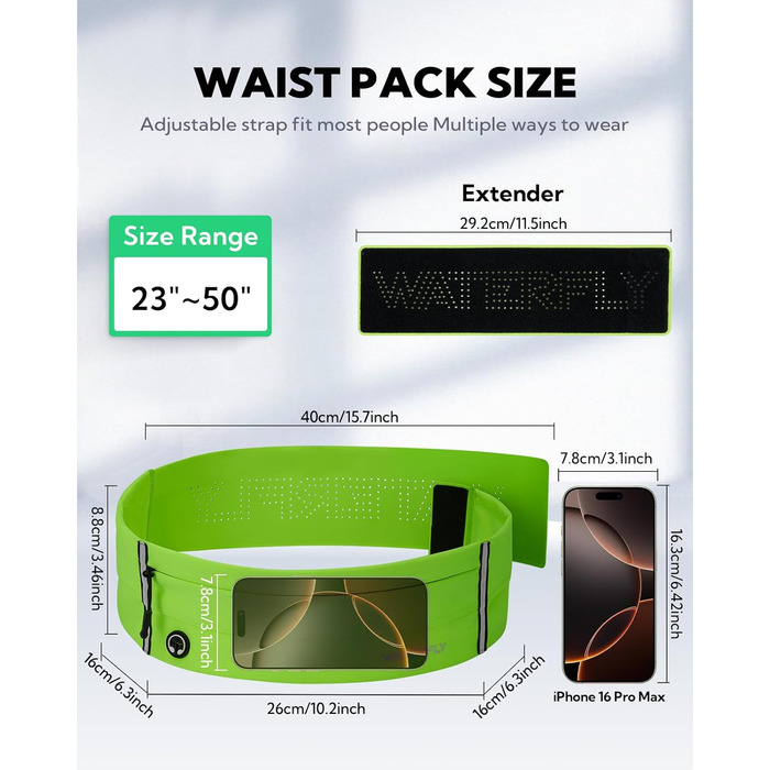 Пояс для телефону WATERFLY: спортивний пояс-сумочка для бігу, джогінгу, фітнесу. Підходить для чоловіків та жінок (світло-зелений)