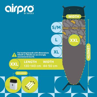 Бюгельний чохол Airpro від Widex для парової праски - універсальний розмір до 120x42 см - без води під столом - зменшує зминання на 50% - виготовлено в Європі (Flagstones, XXL)