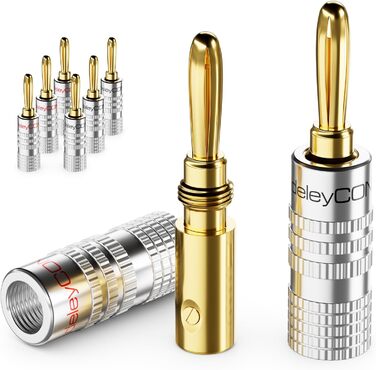 Бананові конектори deleyCON (24 шт.) - позолочені, для акустичних кабелів 0,75-4,5 мм, Hi-Fi ресивери, сріблясті