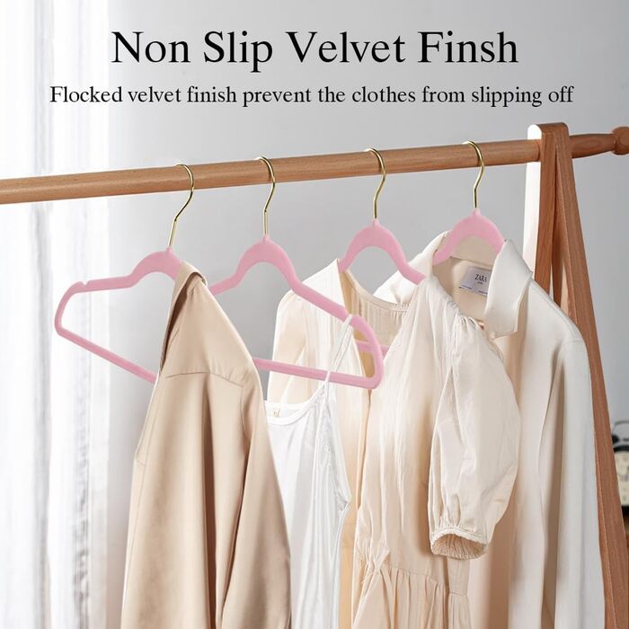 22 шт. велюрові вішалки для одягу Stormix - преміум-якість, для піджаків, сорочок, суконь (рожево-золотий)