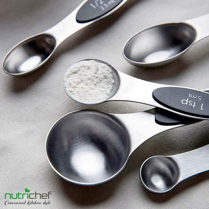 Набір магнітних мірних ложок NutriChef з нержавіючої сталі, двосторонні та штабельні, 6 предметів, для сухих та рідких інгредієнтів