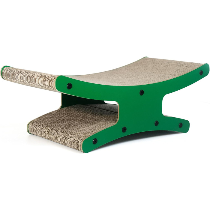 Котячий когтетоп з будиночком - XL когтетоп з подвійною стороною з гофрокартону 56x26x20cm - Стабільне ліжко-лежанка з м'ячем (натуральне дерево)