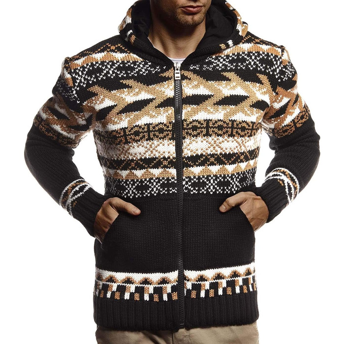 Чоловіча в'язана куртка Leif Nelson з капюшоном, зимова куртка-норевка, чорний колір, артикул LN20756 (XXL)