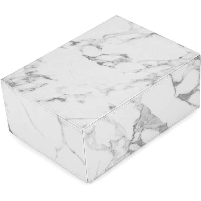 BSTKEY Tissue Box Rectangular Faux Leather Tissue Box with Remote Control (White Marble)