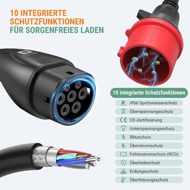 Зарядний пристрій Wallbox 11 кВт з додатком, 400V (8-16A), 3 фази, мобільна станція, кабель CEE Typ 2, IP66, OLED, для електромобілів Model Y/3, ID.3/4/5, MG4, Zoe та інших PHEV/EV, 11 кВт, 16A, CE
