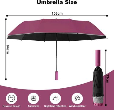 Міцний парасолька-інверсія з 40 спицями, автоматичний парасолька Knirps, діаметр 105 см - для жінок та чоловіків, бордовий