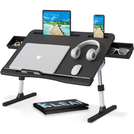 Підставка для ноутбука в ліжко з двома шухлядами, регульована преміум-підставка з шкіри, чорна X-Large (15.7'*23.6'-сумка)