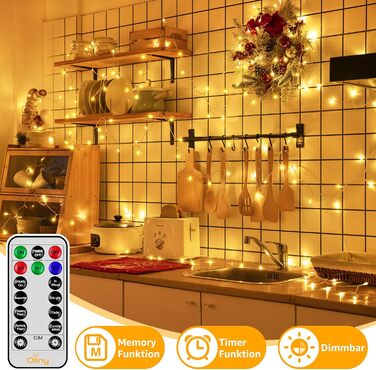 Ланцюжок прикрас Ollny 20м, 200 LED, з пультом та таймером, 8 режимів, IP44, теплий білий