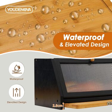 YOUDENOVA Хлібниця з дощечкою для нарізання, дерев'яна хлібниця, коробка для зберігання, бамбукова скринька для хліба, солі та перечниці, 39x25x20 (ДxШxВ) см, Чорний