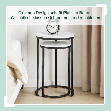 Relaxdays Side Table Set of 2, Marble Look & Metal