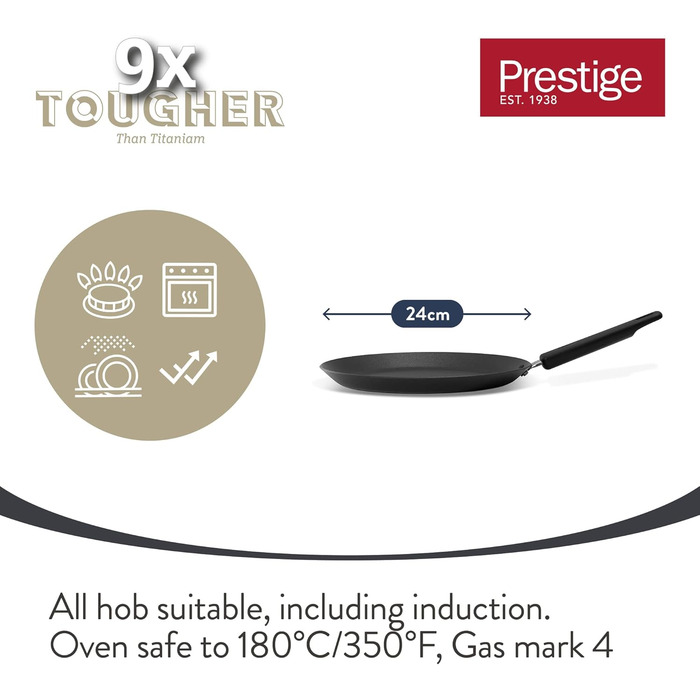Набір сковорідок Prestige 9 x Tougher з антипригарним покриттям (3 шт.) 21/25/29 см. Стійке до подряпин покриття, зручні ручки, безпечні для духовки та посудомийної машини