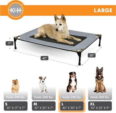 K&H Pet Products Elevated Outdoor Dog Bed, Breathable, Cooling, Elevated Cot Bed, Hammock for Large Dogs, Washable Mesh Cover, Elevated Metal Frame, Foldable
