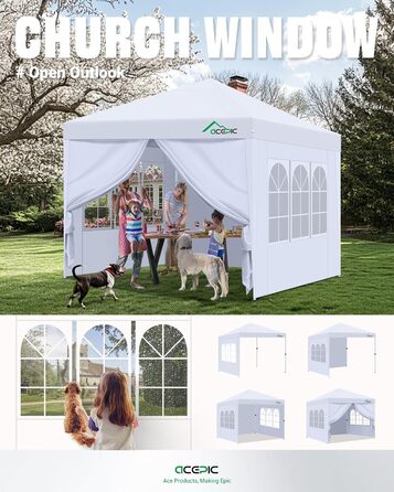 One-Touch Pop-Up Pavilion 3x3 Waterproof, Stable, Winter-Proof with Side Walls, Folding Pavilion with Thickened Tubes, for Garden, Party, Camping, Outdoor, Steel Frame, with 4 Side Walls, Dark Grey (Grey)