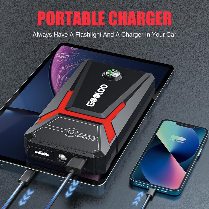 Powerbank з компресором GOOLOO A3 для автомобілів 12V (до 9.0L бензин/6.5L дизель), 1500A, 150PSI, LED-дисплей