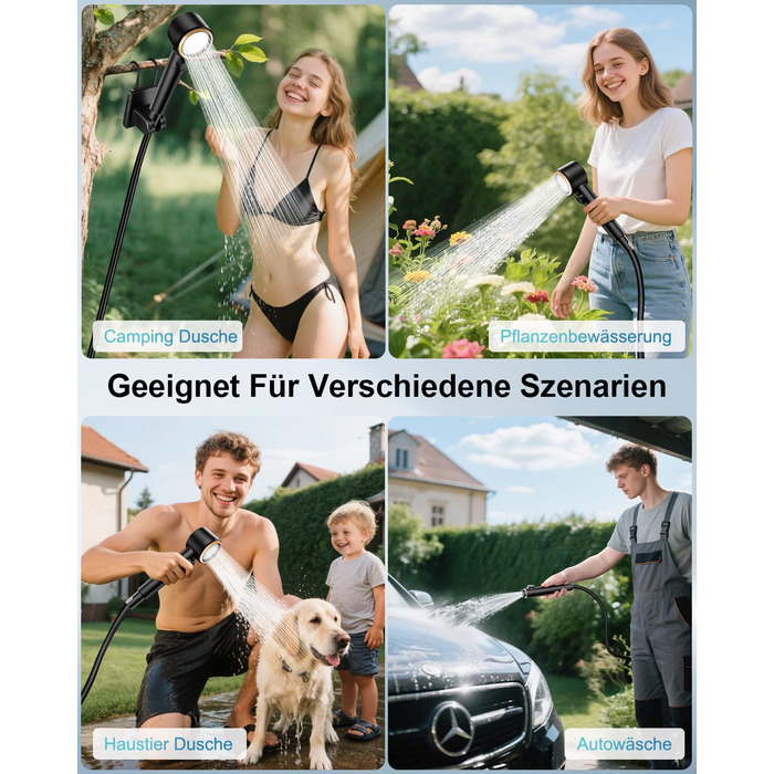 Портативна кемпінгова душ AUTOPkio з акумулятором 8000mAh, насосом та дисплеєм. IPX8, водонепроникна для відпочинку на природі, миття авто та домашнього використання. Чорний колір