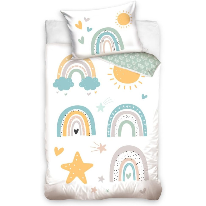 Комплект постільної білизни для дитячого ліжечка 100x135 см з 100% бавовни - для дітей та малюків, веселий стиль райдуга, сонце, бохо, для дівчаток та хлопчиків, включає 40x60 + 100x135 см