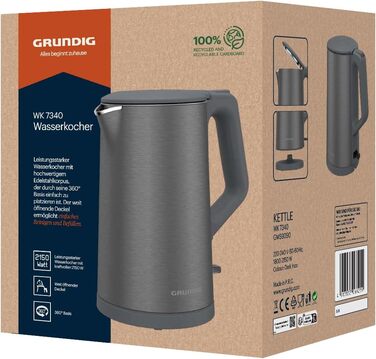 Електричний чайник Grundig WK 7340 Dark Inox: 1.5 л, 2150 Вт, автоматичне відключення, нержавіюча сталь