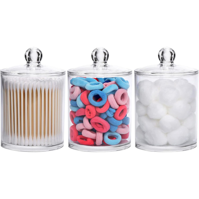 Набір контейнерів для ватних паличок, кульок та дисків Tbestmax, 3 шт. з дерев'яними кришками, 340 мл (12oz)