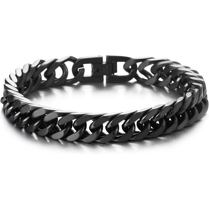 Чоловічий браслет-панцер з нержавіючої сталі COOLSTEELANDBEYOND, сатиновий, чорний колір