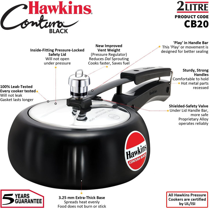 Скороварка Hawkins CB20 Contura Black, 2 л, анодована, швидкого приготування